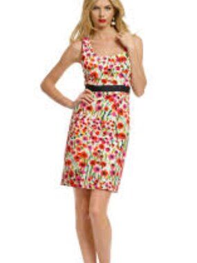 Milly of New York Poppy Fields Cotton Red Pink Black Floral Sheath Dress Size 4